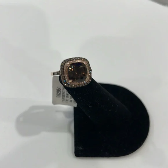 SMOKY QUARTZ APR 2.5ct RING .34 TW DIAMOND 14KT ROSE GOLD HALO SIZE 7 EXQUISITE - Picture 11 of 16